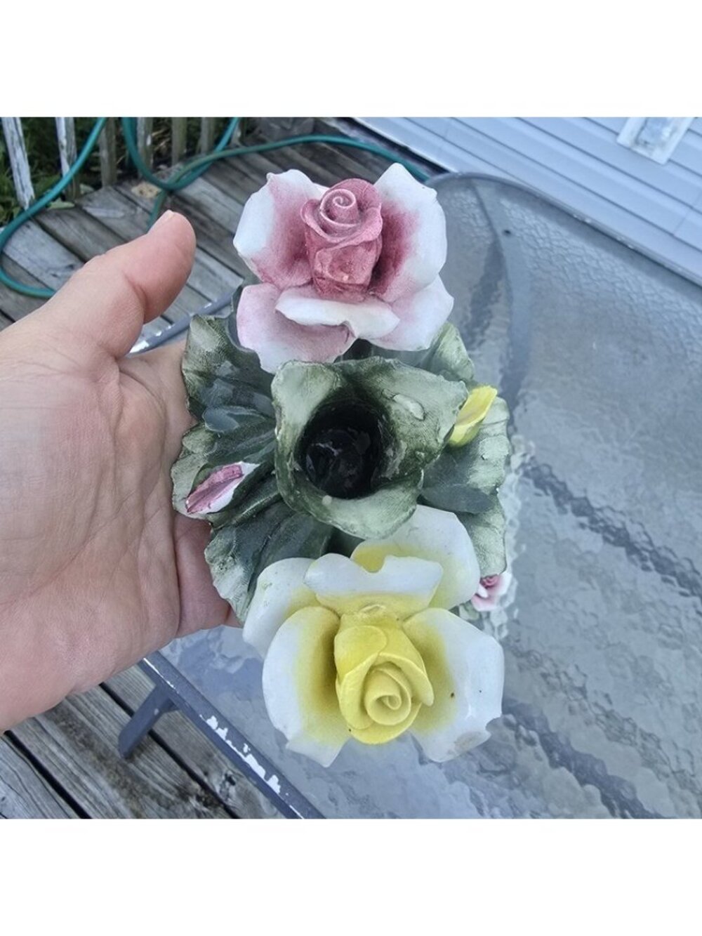 Pair Of Capodimonte Flower Candlestick Holder Made in Italy Hand Painted Vintag - Picture 6 of 12
